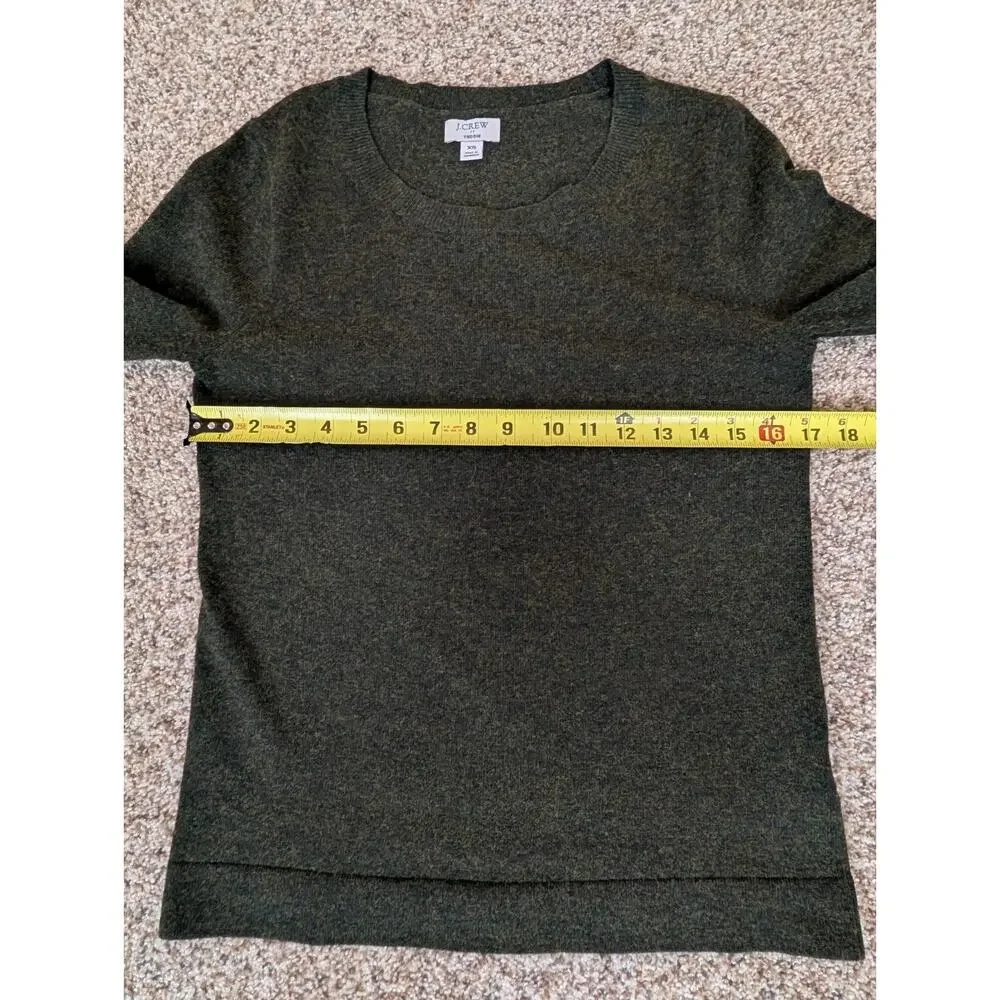 J.CREW Sweater Women XS Olive Green Heather Teddie Pullover Cotton Merino Wool